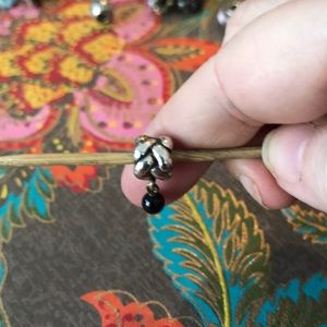 Pandora-Silver  braided bead with dangle Onyx bead